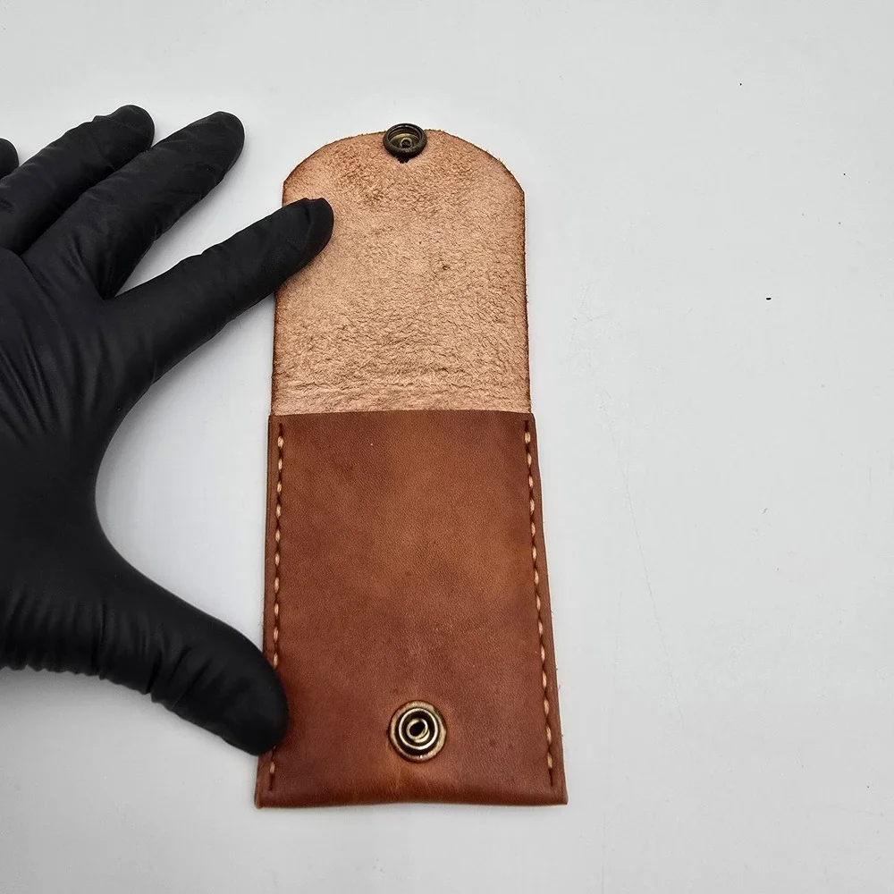 Handmade‎ Leather Card Holder Wallet Turtle Embossed Snap Closure Sm Coin Pouch